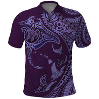 Hawaiian Manta Ray and Polynesian Tribal Tattoo Polo Shirt Purple Color LT03
