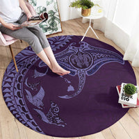 Hawaiian Manta Ray and Polynesian Tribal Tattoo Round Carpet Purple Color LT03 - Polynesian Pride