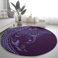 Hawaiian Manta Ray and Polynesian Tribal Tattoo Round Carpet Purple Color LT03 - Polynesian Pride