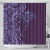 Hawaiian Manta Ray and Polynesian Tribal Tattoo Shower Curtain Purple Color LT03
