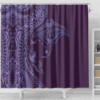 Hawaiian Manta Ray and Polynesian Tribal Tattoo Shower Curtain Purple Color LT03