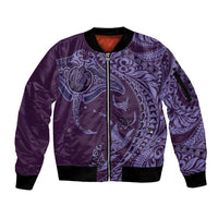 Hawaiian Manta Ray and Polynesian Tribal Tattoo Sleeve Zip Bomber Jacket Purple Color LT03 Unisex Purple - Polynesian Pride