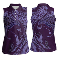 Hawaiian Manta Ray and Polynesian Tribal Tattoo Women Sleeveless Polo Shirt Purple Color LT03