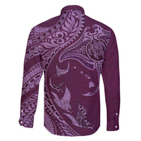 Hawaiian Manta Ray and Polynesian Tribal Tattoo Family Matching Tank Maxi Dress and Hawaiian Shirt Pink Color LT03
