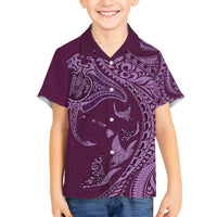 Hawaiian Manta Ray and Polynesian Tribal Tattoo Family Matching Tank Maxi Dress and Hawaiian Shirt Pink Color LT03