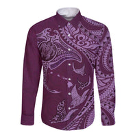 Hawaiian Manta Ray and Polynesian Tribal Tattoo Long Sleeve Button Shirt Pink Color LT03 Unisex Pink - Polynesian Pride