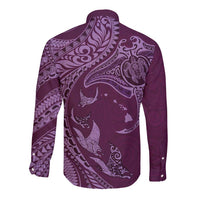 Hawaiian Manta Ray and Polynesian Tribal Tattoo Long Sleeve Button Shirt Pink Color LT03 - Polynesian Pride