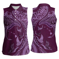 Hawaiian Manta Ray and Polynesian Tribal Tattoo Women Sleeveless Polo Shirt Pink Color LT03