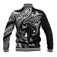 Hawaiian Manta Ray and Polynesian Tribal Tattoo Baseball Jacket Black Color LT03