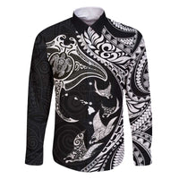 Hawaiian Manta Ray and Polynesian Tribal Tattoo Family Matching Puletasi and Hawaiian Shirt Black Color LT03