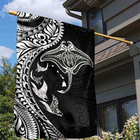 Hawaiian Manta Ray and Polynesian Tribal Tattoo Garden Flag Black Color LT03