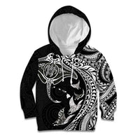Hawaiian Manta Ray and Polynesian Tribal Tattoo Kid Hoodie Black Color LT03