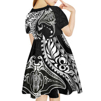 Hawaiian Manta Ray and Polynesian Tribal Tattoo Kid Short Sleeve Dress Black Color LT03
