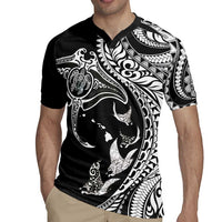 Hawaiian Manta Ray and Polynesian Tribal Tattoo Rugby Jersey Black Color LT03