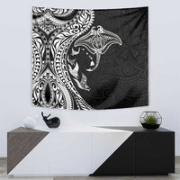 Hawaiian Manta Ray and Polynesian Tribal Tattoo Tapestry Black Color LT03