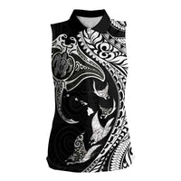 Hawaiian Manta Ray and Polynesian Tribal Tattoo Women Sleeveless Polo Shirt Black Color LT03