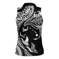 Hawaiian Manta Ray and Polynesian Tribal Tattoo Women Sleeveless Polo Shirt Black Color LT03