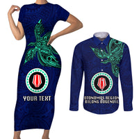 Custom Papua New Guinea Bougainville Couples Matching Short Sleeve Bodycon Dress and Long Sleeve Button Shirts PNG Birds Of Paradise Polynesian Arty Style LT03 Blue - Polynesian Pride