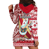 Hawaii Mele Kalikimaka Hoodie Dress Santa Claus Surfing with Hawaiian Pattern Striped Red Style LT03 - Polynesian Pride