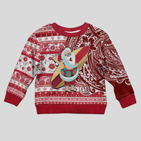 Hawaii Mele Kalikimaka Kid Ugly Christmas Sweater Santa Claus Surfing with Hawaiian Pattern Striped Red Style LT03 Kid Red - Polynesian Pride