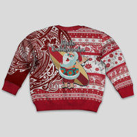 Hawaii Mele Kalikimaka Kid Ugly Christmas Sweater Santa Claus Surfing with Hawaiian Pattern Striped Red Style LT03 - Polynesian Pride