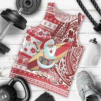 Custom Hawaii Mele Kalikimaka Men Tank Top Santa Claus Surfing with Hawaiian Pattern Striped Red Style LT03 - Polynesian Pride