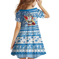 Hawaii Mele Kalikimaka Family Matching Off Shoulder Long Sleeve Dress and Hawaiian Shirt Santa Claus Surfing with Hawaiian Pattern Striped Blue Style LT03 - Polynesian Pride
