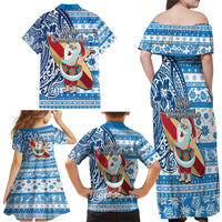 Hawaii Mele Kalikimaka Family Matching Off Shoulder Maxi Dress and Hawaiian Shirt Santa Claus Surfing with Hawaiian Pattern Striped Blue Style LT03 - Polynesian Pride