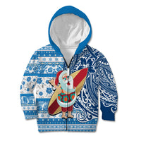 Hawaii Mele Kalikimaka Kid Hoodie Santa Claus Surfing with Hawaiian Pattern Striped Blue Style LT03 - Polynesian Pride