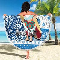 Custom Hawaii Mele Kalikimaka Beach Blanket Santa Claus Surfing with Hawaiian Pattern Striped Blue Style LT03 - Polynesian Pride
