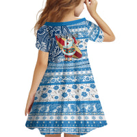 Custom Hawaii Mele Kalikimaka Family Matching Off Shoulder Long Sleeve Dress and Hawaiian Shirt Santa Claus Surfing with Hawaiian Pattern Striped Blue Style LT03 - Polynesian Pride