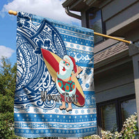 Custom Hawaii Mele Kalikimaka Garden Flag Santa Claus Surfing with Hawaiian Pattern Striped Blue Style LT03 - Polynesian Pride