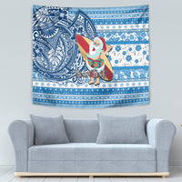 Custom Hawaii Mele Kalikimaka Tapestry Santa Claus Surfing with Hawaiian Pattern Striped Blue Style LT03 - Polynesian Pride