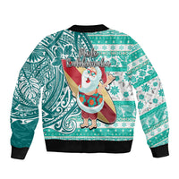 Hawaii Mele Kalikimaka Bomber Jacket Santa Claus Surfing with Hawaiian Pattern Striped Turquoise Style LT03 - Polynesian Pride