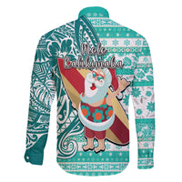 Hawaii Mele Kalikimaka Family Matching Mermaid Dress and Hawaiian Shirt Santa Claus Surfing with Hawaiian Pattern Striped Turquoise Style LT03 - Polynesian Pride
