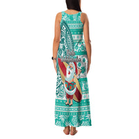 Hawaii Mele Kalikimaka Family Matching Tank Maxi Dress and Hawaiian Shirt Santa Claus Surfing with Hawaiian Pattern Striped Turquoise Style LT03 - Polynesian Pride