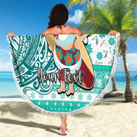 Custom Hawaii Mele Kalikimaka Beach Blanket Santa Claus Surfing with Hawaiian Pattern Striped Turquoise Style LT03 - Polynesian Pride