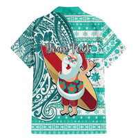 Custom Hawaii Mele Kalikimaka Family Matching Mermaid Dress and Hawaiian Shirt Santa Claus Surfing with Hawaiian Pattern Striped Turquoise Style LT03 - Polynesian Pride