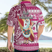 Hawaii Mele Kalikimaka Hawaiian Shirt Santa Claus Surfing with Hawaiian Pattern Striped Pink Style LT03 - Polynesian Pride