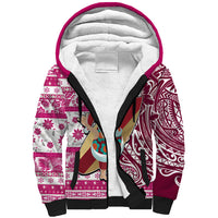 Hawaii Mele Kalikimaka Sherpa Hoodie Santa Claus Surfing with Hawaiian Pattern Striped Pink Style LT03 Unisex Pink - Polynesian Pride