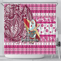 Hawaii Mele Kalikimaka Shower Curtain Santa Claus Surfing with Hawaiian Pattern Striped Pink Style LT03 - Polynesian Pride