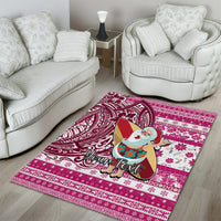 Custom Hawaii Mele Kalikimaka Area Rug Santa Claus Surfing with Hawaiian Pattern Striped Pink Style LT03 - Polynesian Pride