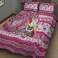 Custom Hawaii Mele Kalikimaka Quilt Bed Set Santa Claus Surfing with Hawaiian Pattern Striped Pink Style LT03 - Polynesian Pride