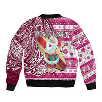 Custom Hawaii Mele Kalikimaka Sleeve Zip Bomber Jacket Santa Claus Surfing with Hawaiian Pattern Striped Pink Style LT03 - Polynesian Pride