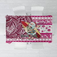 Custom Hawaii Mele Kalikimaka Tablecloth Santa Claus Surfing with Hawaiian Pattern Striped Pink Style LT03 Pink - Polynesian Pride