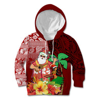 Hawaii Mele Kalikimaka Kid Hoodie Santa Claus and Hula Girl Tropical Folwer with Hawaiian Pattern LT03 Red - Polynesian Pride