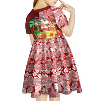 Hawaii Mele Kalikimaka Kid Short Sleeve Dress Santa Claus and Hula Girl Tropical Folwer with Hawaiian Pattern LT03 - Polynesian Pride