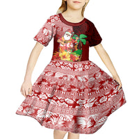 Hawaii Mele Kalikimaka Kid Short Sleeve Dress Santa Claus and Hula Girl Tropical Folwer with Hawaiian Pattern LT03 - Polynesian Pride