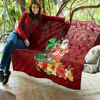 Hawaii Mele Kalikimaka Quilt Santa Claus and Hula Girl Tropical Folwer with Hawaiian Pattern LT03 - Polynesian Pride