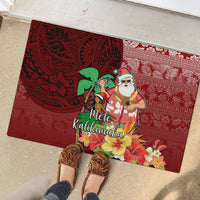 Hawaii Mele Kalikimaka Rubber Doormat Santa Claus and Hula Girl Tropical Folwer with Hawaiian Pattern LT03 - Polynesian Pride